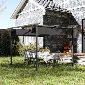 SUGIFT Pergola 3x3 m Schiebedach einziehbar, Gartenpergola Pavillon Metallrahmen, Dunkelgrau | 300x300x227 cm | 28 kg | UPF30+ PA-Polyester