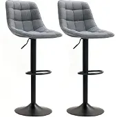 HOMCOM Barhocker 2er-Set Gepolstert Barstuhl mit Lehne Chenille-Optik Dunkelgrau