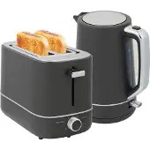 HOMCOM Wasserkocher Toaster Set Frühstück-Set mit 1,7L Wasserkocher Grau