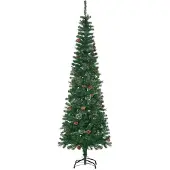 BundiGlassware Künstlicher Weihnachtsbaum, schlank, Tannenzapfen, flammenhemmend, 54 x 195 cm, Grün