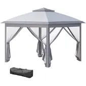 SUGIFT Faltpavillon 3x3 Gartenpavillon Metall Stoffplane Netzvorhänge Grau Metall