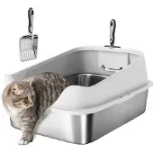 PawHut Katzentoilette Edelstahl Offene Katzenklo ohne Deckel mit hohem Rand