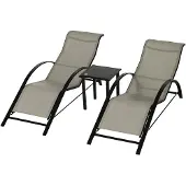 BundiGlassware 3-tlg. Gartenliegen-Set, 2 Sonnenliegen & 1 Beistelltisch, Metallrahmen, Grau+Schwarz