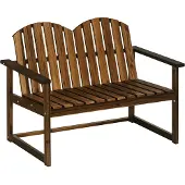 Outsunny Gartenbank 2-Sitzer Sitzbank Holzbank mit Rückenlehne Armlehne Verkohlt
