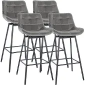CLP 4er Set Barhocker Weston 180° Schwenkfunktion mit Rückenlehne gepolstert grau Material Samt