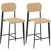 HOMCOM Barhocker 2er Set, Barstuhl mit Metallgestell, Küchenstuhl Naturholz