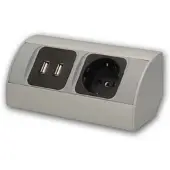 ORNO Aufbau-Steckdose 1-fach + 2x USB Schwarz Silber 230V 3680W