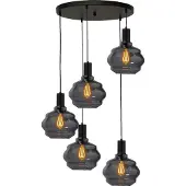 Masterlight Pendelleuchte Porto 5-flammig Glas Schwarz-Transparent Ø60cm