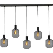 Masterlight Pendelleuchte Porto 5-flammig Glas Schwarz-Transparent 130x20cm