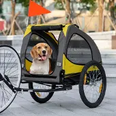 SUGIFT Fahrradanhänger Hund, Hundeanhänger mit Netzfenster & Universalkupplung, Oxford & Stahl, Gelb | 140 x 71 x 83 cm | bis 20 kg | 13,5 kg