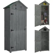 Outsunny Gartenschrank Geräteschuppen mit Fachböden Asphaltdach Holz Grau