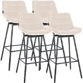 CLP 4er Set Barhocker Weston 180° Schwenkfunktion mit Rückenlehne gepolstert creme Material Samt