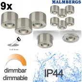 Malmbergs MD-29 LED Kit Satin – 9er Set Mini LED Spots – Dimmbar – Einbau & Aufbau – IP44 – 36mm