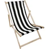 AllBags Liegestuhl klappbar aus Holz mit weiß-schwarzem Streifen-Motiv – Klappstuhl Klappliege Sonnenstuhl Strandstuhl Gartenliege