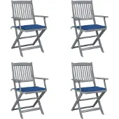 vidaXL Praktischen Klappbare Gartenstühle 4er-set mit Sitzkissen Massivholz Akazie - Gartenstühle CHY9778335
