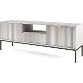 Bettso Nova TV Schrank RTV Schrank mit Goldgriff 2 Türen 1 Schublade Geriffelt MDF Grau auf Schwarzrahmen 154x56x39 cm
