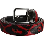 Dolce&Gabbana Schwarz-Rot Leopard Silberne Metall-Schnalle Gürtel