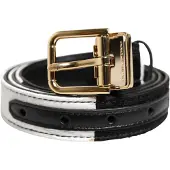 Dolce&Gabbana Schwarz Weiß Patchwork Gold Metall Schnallen Gürtel
