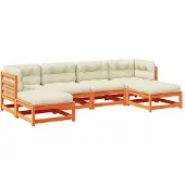 vidaXL 6-tlg. Garten-Sofagarnitur mit Kissen Wachsbraun Kiefernholz