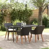 vidaXL 5-Teiliges Garten-Dining-Set Schwarz Poly-Rattan, Gartentische DesignMöbel Neu