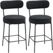 HOMCOM Barhocker 2er Set Barstühle mit Fußstütze, Lehne, 68 cm Sitzhöhe Schwarz