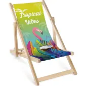 AllBags Kinder Liegestuhl klappbar aus Holz mit Tropical-Vibes Motiv – Kinder Klappstuhl Klappliege Sonnenstuhl Strandstuhl Gartenliege