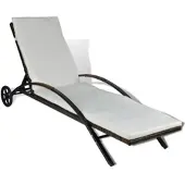 Furnicato Sonnenliege mit Polster & Rollen Poly Rattan Braun