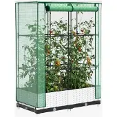 Markenlos Hochbeet mit Gewächshausaufsatz in Rattan-Optik 80x40x123 cm