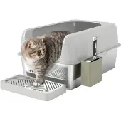 PawHut Katzentoilette ohne Deckel, Katzenklo mit Schaufel, Wanne aus Edelstahl
