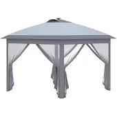 Outsunny Pavillon Faltpavillon mit Solar LED USB 3,3x3,3m Gartenpavillon Grau