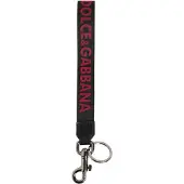 Dolce&Gabbana Schwarzer Roter DG Logo Polyester Silber Männer Schlüsselanhänger Schlüsselring