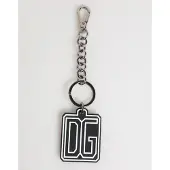 Dolce&Gabbana Schwarz Weiß DG Gummi Logo Silber Herren Schlüsselanhänger Schlüsselring