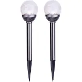 Best Season LED-Solar-Stäbe mit Kugel, 2er Set silber, ca.29x8 2x1 cool white LED, Solarpanel,incl.Akku.,outd., 477-37