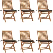 vidaXL Klappbare Gartenstühle mit Kissen 6 Stk. Massivholz Teak 3072842