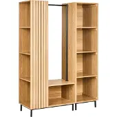 Beliani Flurgarderobe Set Hellbraun Holzoptik Lamellen 175 cm Hoch Schmal mit 9 Fächern u. Kleiderstange Landhausstil für Flur Büro Schlafzimmer