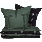 Schiesser Bettwäscheset Ellis | Kariert | Feinbiber | 2-teilig | 100% Baumwolle | Kuschelweich | YKK-Reißverschluss | 155x220 cm + 80x80 cm | Dunkelgrün