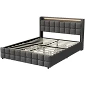 PXloue Doppelbett mit Lattenrost Schubladen Grau 160x200cm