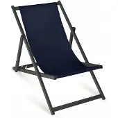 AllBags Holz-Liegestuhl Einfarbig Dunkelmarineblau mit schwarzem Gestell klappbar Garten Strand Balkon