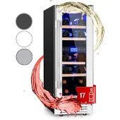 Klarstein Weinkühlschrank 2 Zonen, 53L Getränkekühlschrank, Kleiner Einbau-Weinschrank Schmal, Wein-Kühlschrank mit Glastür, Indoor/Outdoor Flaschenkühlschrank, Wine Fridge für 17 Flaschen