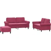 vidaXL 3-tlg. Sofagarnitur mit Kissen Weinrot Samt