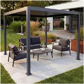 Markenlos Pergola Terrassenüberdachung Gartenpavillon Lamellen-Pavillon, 10cm Aluminium-Gestell 3x3m - anthrazit