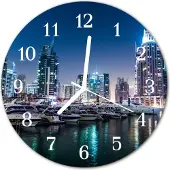 Tulup Glasuhr Wanduhr Küchenuhr Echt-Glas 30fi cm Skyline blau