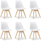 Homestyle4u Küchenstuhl 6er Set Weiß Schalenstuhl Kunststoff Holzbeine Esszimmerstuhl Skandinavisch
