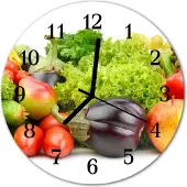 Tulup Glasuhr Wanduhr Küchenuhr Echt-Glas 30fi cm Gemüse mehrfarbig