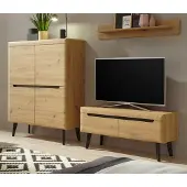 Furn.Design Wohnwand Ronson in Artisan Eiche und schwarz Wohnkombination skandinavisch 234cm