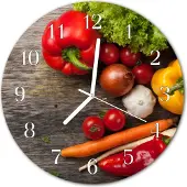 Tulup Glasuhr Wanduhr Küchenuhr Echt-Glas 30fi cm Gemüse mehrfarbig