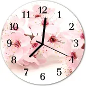 Tulup Glasuhr Wanduhr Küchenuhr Echt-Glas 30fi cm Blüten rosa