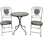 Linder Exclusiv GmbH LEX Mosaik Eisen Bistro-Set Tisch+2 Stühle MC4340