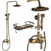 OEM Antiker Messing Regenfall-Duscharmatur, Dual-Handle-Steuerung, höhenverstellbar, D Regal