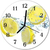 Tulup Glasuhr Wanduhr Küchenuhr Echt-Glas 30fi cm Zitronen gelb